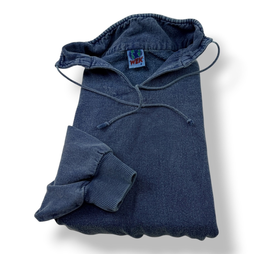 WEK Vintage Mens Blue Pullover Hoodie Made in USA Size 2 Faded Cotton